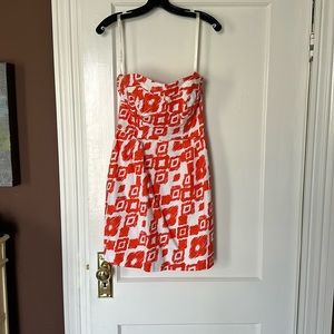 Shoshanna coral and white strapless cocktail dress size 2 with pockets!